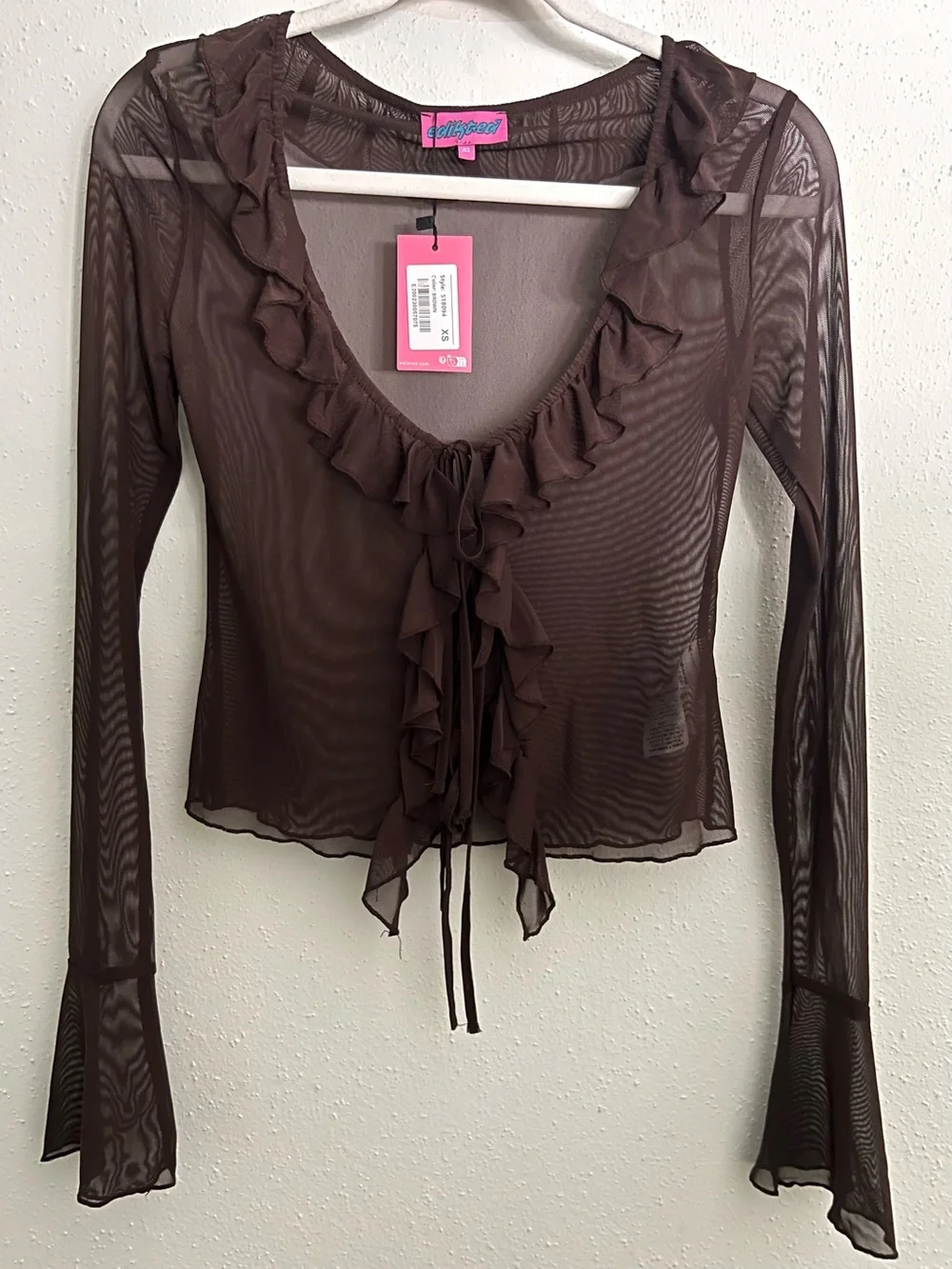 Edikted Sheer Mesh Ruffled Top - Picture 2 of 8